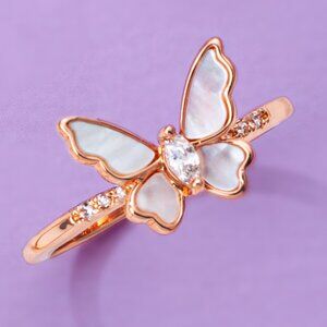 Rose Gold Butterfly ring with Mother of pearl, Charmed Aroma